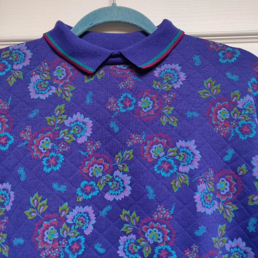 Vintage Gitano Purple Floral Quilted Collared Sweatshirt Size Small - Picture 3 of 7